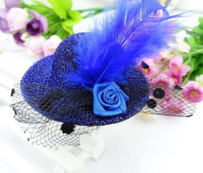 Mini Top Hat HAIR Clips Fascinator CUTE Children Hair Clip Feather