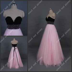 Vestidos de baile preto e rosa até o chão frisado uma linha querida senhoras atraentes vestidos de noite