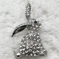 Toptan C184 Bir Temizle Kristal Rhinestone Paskalya Bunny Pin Broş Moda kostüm takı hediye