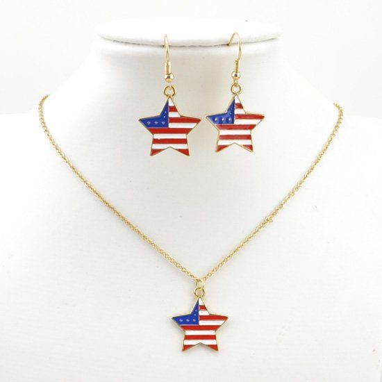 Livraison gratuite mode bijoux femmes dames costume USA drapeau étoile collier boucle d'oreille bijoux ensemble S480 cadeau de fête