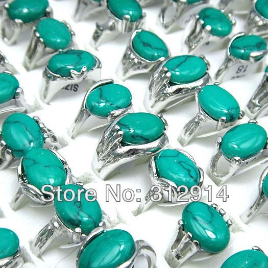 

Wholesale Jewelry Lots 10Pcs Turquoise Silver Rings Mixed Free Shipping