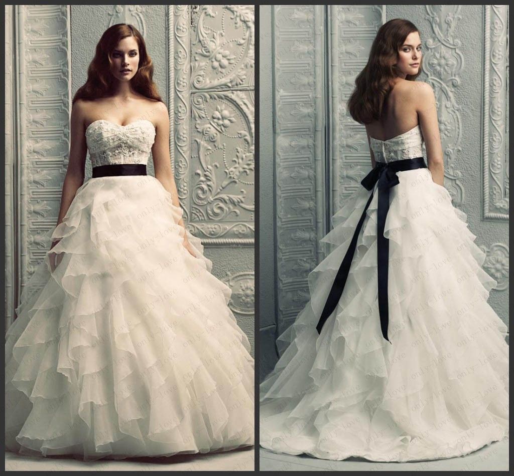 Corsé de encaje corpiño pura boda vestido novia Negro cinta capas volantes  paloma blanca 4208