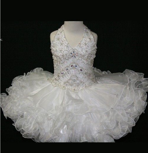 

Beautiful birthday girl dress Halter V - Neckline Pageant Gown Little, White