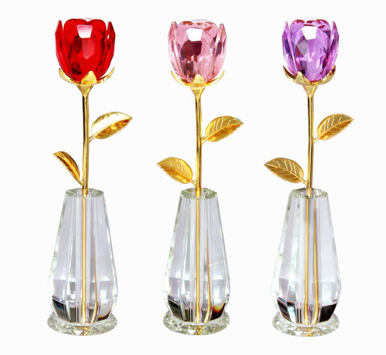 Nouveau magnifique cristal rose fleur 12quot longue tige en verre rouge artisanat fleur bourgeon amour pour toujours Saint Valentin cadeau romantique Weddi5564309