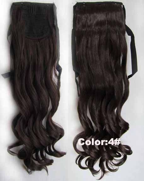 Ribbon Ponytail Clip In Hairpieces Wavy Hair Extension Half Wig 4