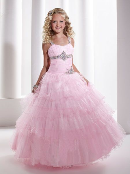 사랑스러운 핑크 얇은 명주 그실 꽃 소녀 드레스 소녀 '공식적인 드레스 미인 파티 드레스 SZ 2-10 HF13114