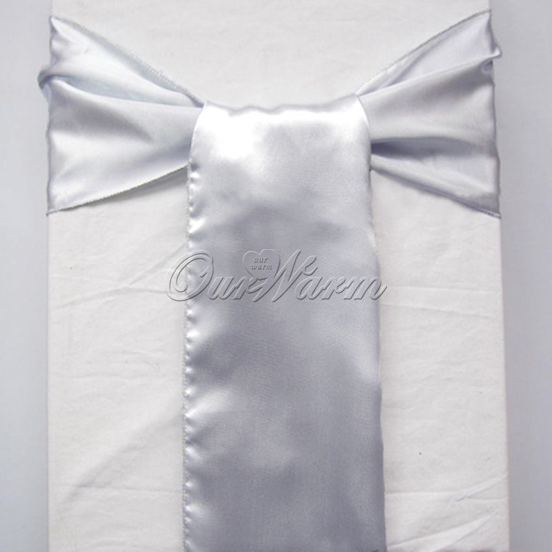 50 Dark Silver Grey Gray Satin Chair Sashes Banquet Sash Wedding Bows