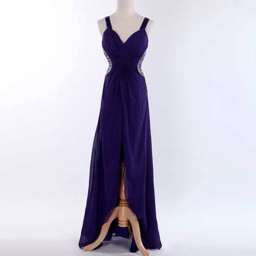 Best Selling A Line Sexy Slit Long Evening Gowns Chiffon Cocktail Dress