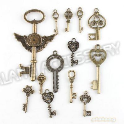 148pcs / lot sur la vente Nouvelle assortiment de charmes clés en alliage plaqué vintage bronze pendentif en bronze ajustement bijoux diy zh-bji0