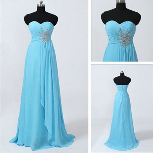 Simple Baby Blue Chiffon Evening Prom Ball Bridesmaid Dresses Size ...