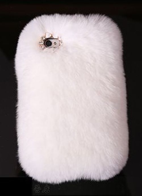 White Genuine Fur Iphone Case 4S Fluffy Rabbit Apple Cover