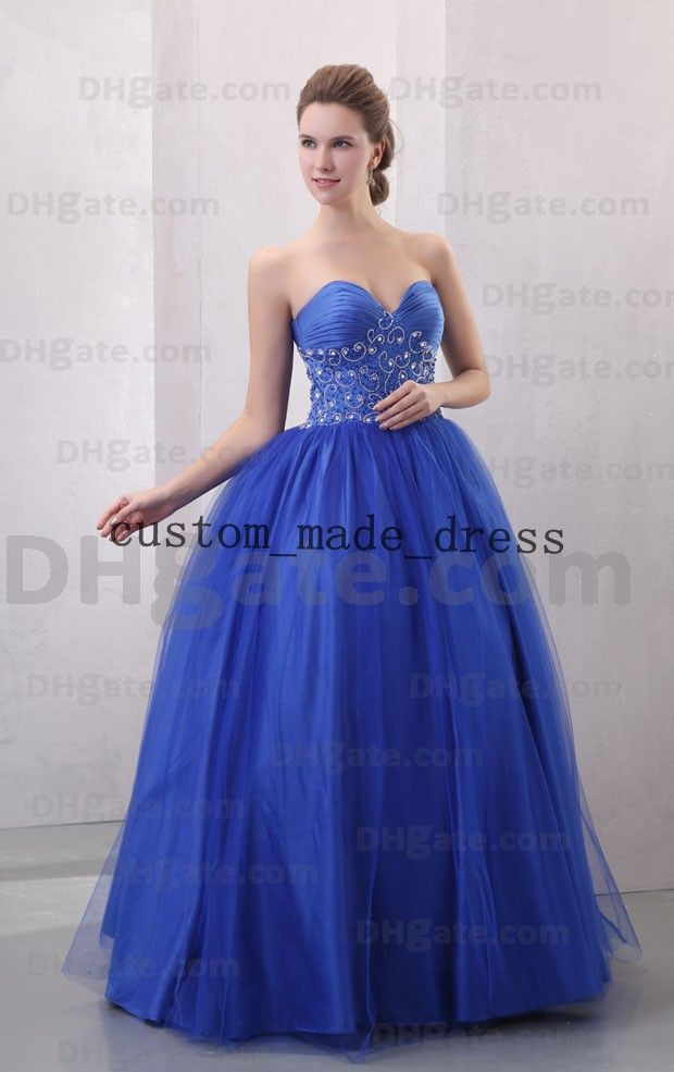 Royal Blue Sweetheart Prom Dress Empire Waist Flower Sequins Beaded ...