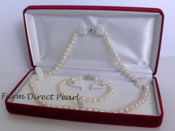 

Fine Pearl Ювелирные Изделия Подлинная Akoya 7 мм Белый Жемчуг Ожерелье Серьги Браслет SET