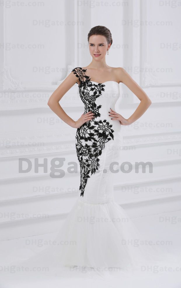 black and white mermaid wedding dresses