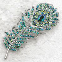 Wholesale 12pcs Crystal Rhinestone Peacock Feather Pin Brooch Wedding Party Jewelry gift C384