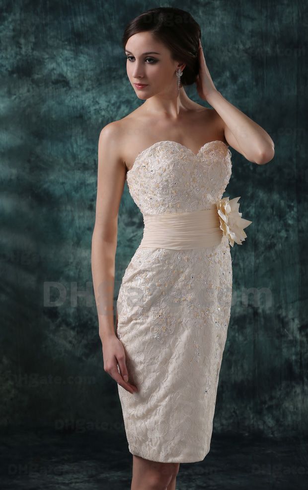 Short Ivory Lace Wedding Dress With Elbow Sleeves Jacket Sheath