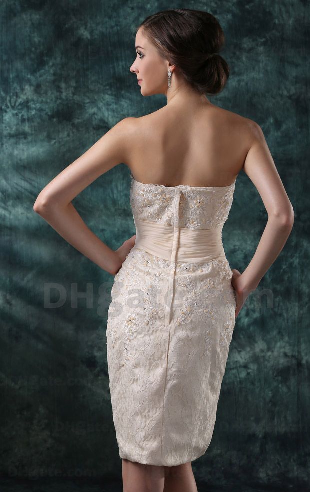 Short Ivory Lace Wedding Dress With Elbow Sleeves Jacket Sheath