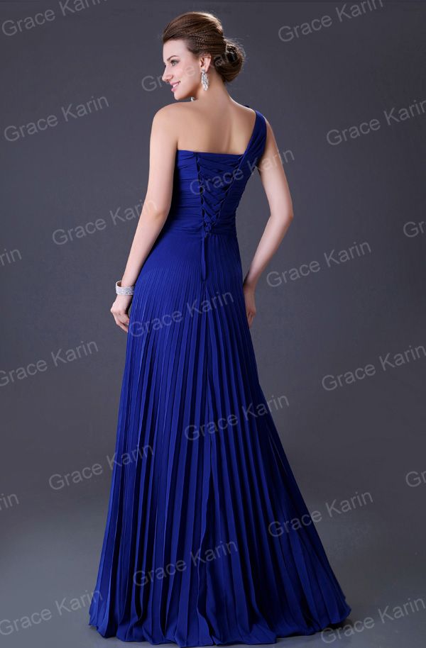 Graça Karin New azul de um ombro flor formal vestidos de noite longo de chiffon partido da bola Vestido Vestido Prom Lace Up Voltar CL3467