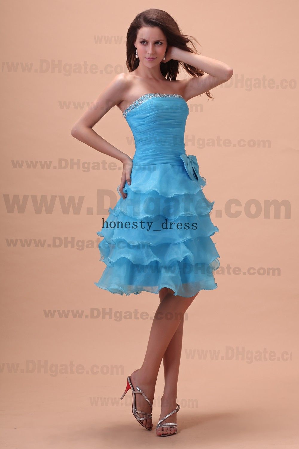 Sassy Light Blue A Line Organza Junior Bridesmaid Dress