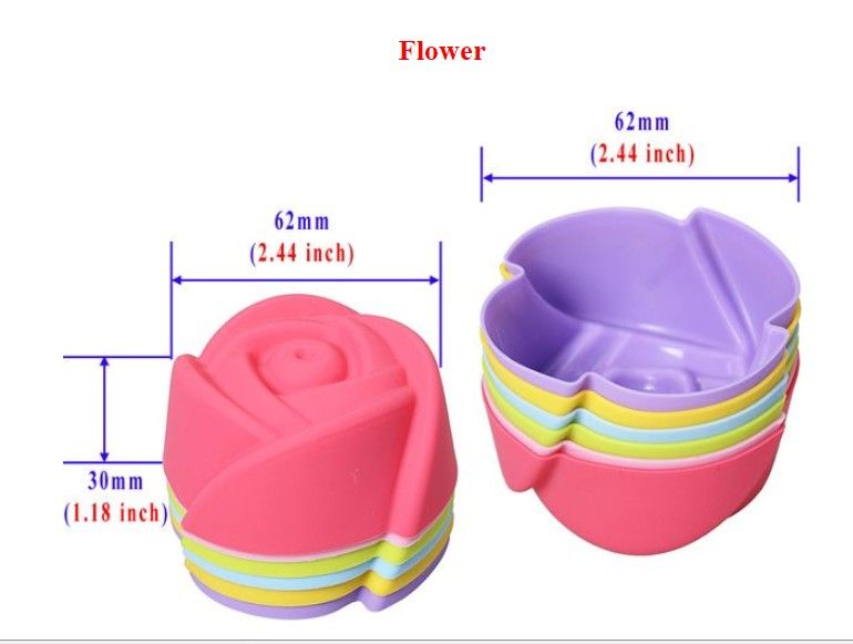 = 6st Rose Star Heart Flower Silicone Cake Muffin Choklad Cupcake Case Tenn Liner Bak Cup Mögel Mögel