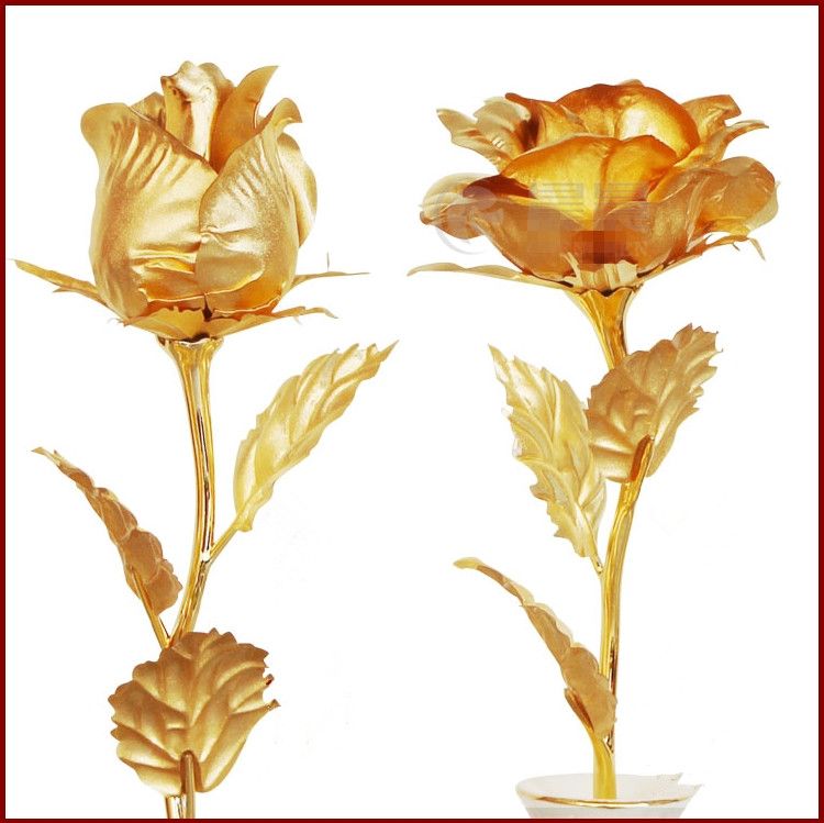 Elegant Golden Rose with Gold Plated Stem for Mothers Day 