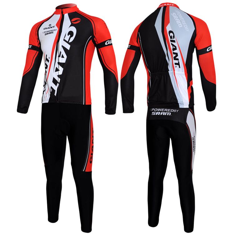 Vélo géant rouge Sports de plein air manches longues maillot + bavoir pantalon vélo cyclisme taille M-XXXL