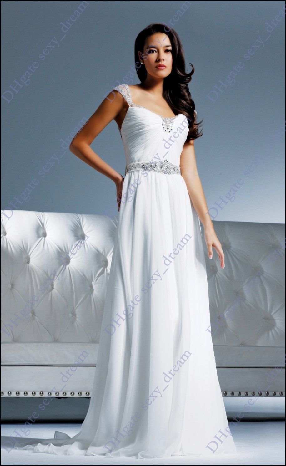 New Arrivals Beading Sheer Straps Wedding Gown Bateau Court Ivory ...