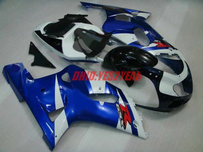 Blue White Fairing Body Kit för 2001 2002 2003 Suzuki GSXR 600 750 Kroppsarbete GSXR600 GSXR750 K1 01 02 03 Fairings Set