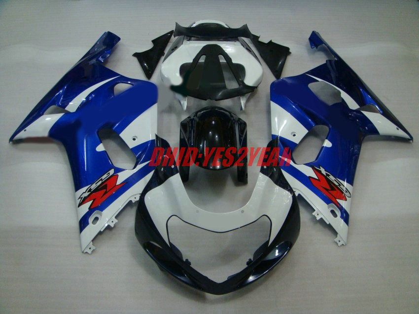 Blue White Fairing Body Kit för 2001 2002 2003 Suzuki GSXR 600 750 Kroppsarbete GSXR600 GSXR750 K1 01 02 03 Fairings Set