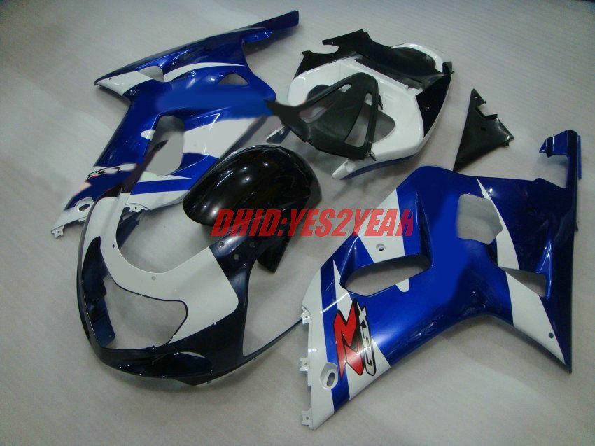 Blue White Fairing Body Kit voor 2001 2002 2003 Suzuki GSXR 600 750 Carrosserie GSXR600 GSXR750 K1 01 02 03 Valerijen Set