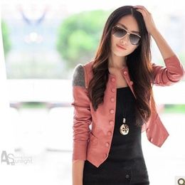 new autumn winter womans short pu leather jacket round neck slim fit coat fashion women tops short outerwear free