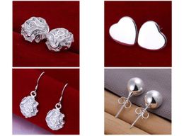 2017 hot sales Girl / lady Luxury plating 100% 925 Silver Mixed 4 styles Light bead Heart roses Earrings 10pair/lot
