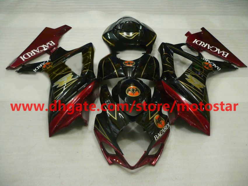 Zestaw Fairings Bacardi dla Suzuki GSX-R1000 2007 2008 Wersja GSXR1000 K7 07 08 GSXR 1000 Red Gold