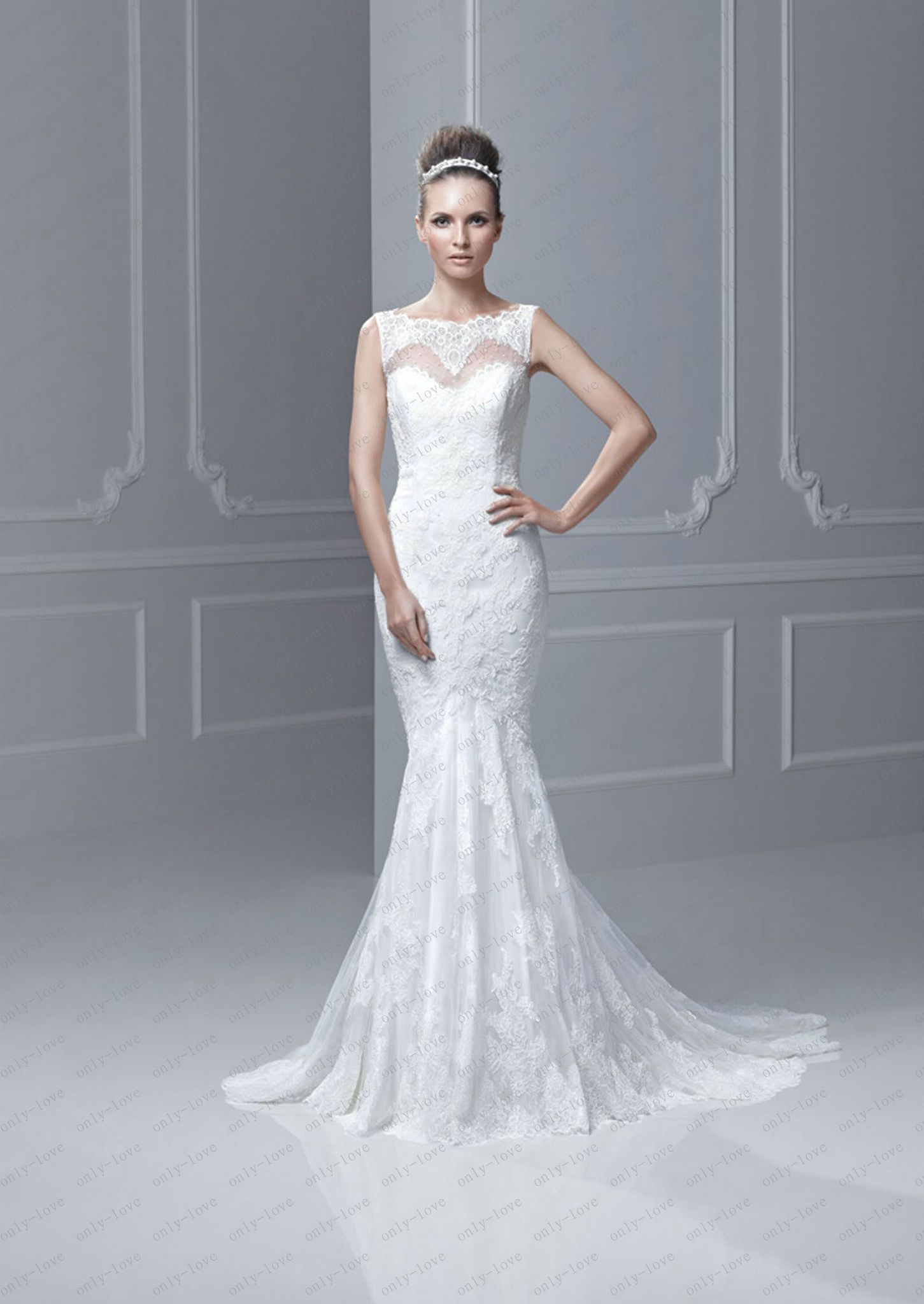 Chic Winter Mermaid Wedding Dresses Bateau See Through A Keyhole Back ...