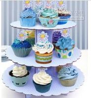 Wholesale 3 tier thick Paper cake stand cupcake stand pink and blue dots Stable