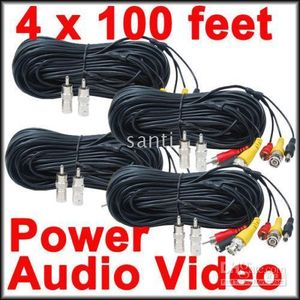 Wholesale bnc for cctv for sale - Group buy 4 Pack of feet Security Camera CCTV Audio Video Power Cables with Free BNC RCA Adapters