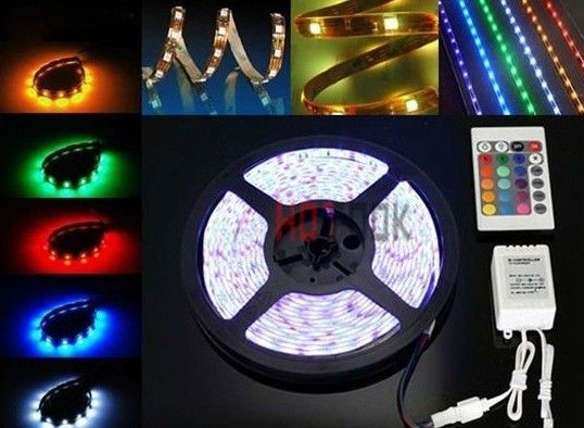 ¡Envío gratis! Tira de luz Led impermeable Flexible RGB SMD5050 de 5m/300leds con controlador de 24 teclas