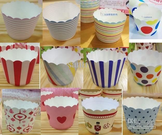 Papieren emmer MUFFIN papieren taartbekers, Stripe and Dot Paper CUPCAKE CASES, bakbeker, taarthouder PH1