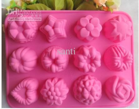 Fleur/étoile chocolat Muffin CupCake gâteau bonbons glace Silicone plateau moule moule 12 cavité par feuille KD1