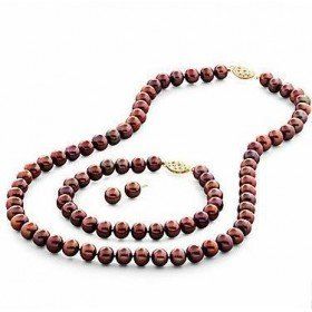 

Real Fine Pearls Jewelry set 8-9mm sea Champagen pearls necklace bracelet earring 14k