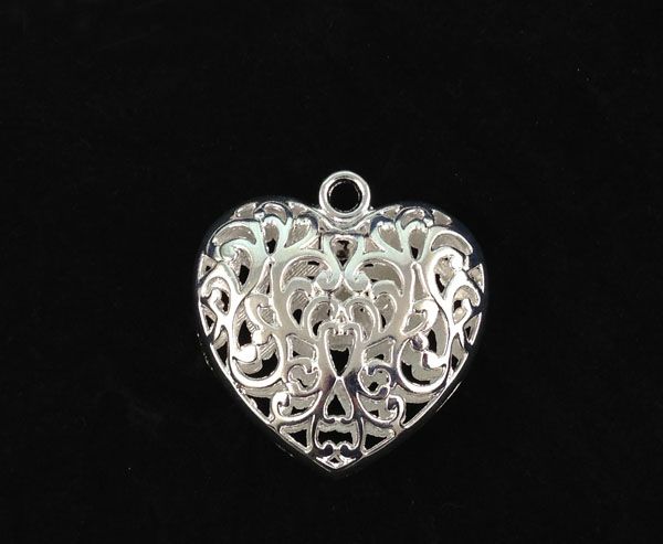 6st Sterling Silver Plate Metal 50mm Filigree Heart Charm Pendants A10472SSP