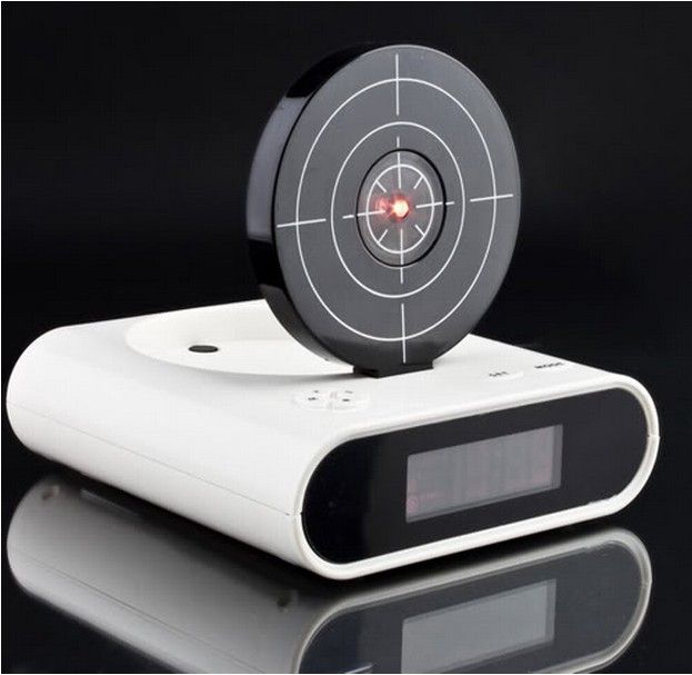 Novelty LCD Laser Gun Shooting Target Wake UP Alarm Desk Clock Gadget
