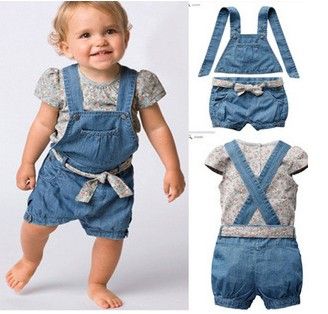 2021 Baby Girl Denim Overalls And Belt Three Piece T Shirt + Bib + Belt ...