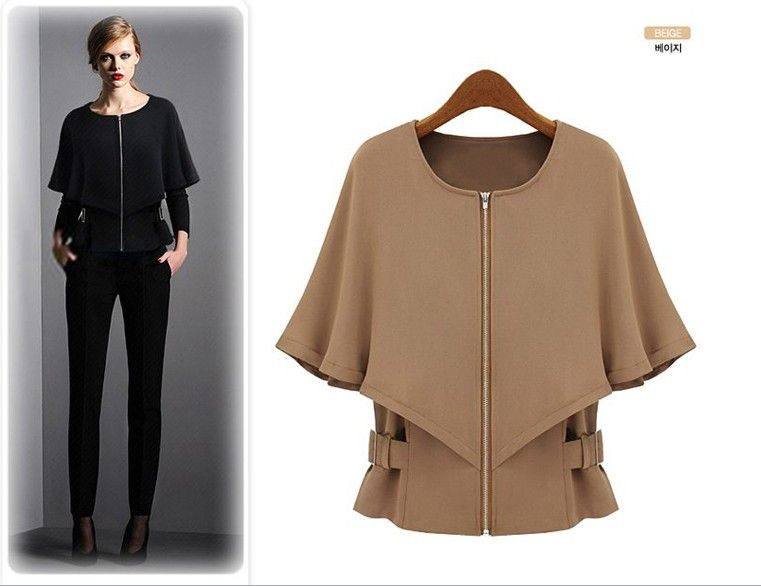 2019 solid color long sleeves layer cape shirt