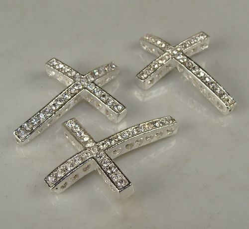 Sideway Metal Crystal Rhinestones Cross Charm Connector Fit Shamballa Bracelet