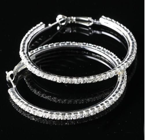 Big Circle lady's Basketball Wives Hoop Earrings With Crystal Rhinestone Dangle Earring 50mm 