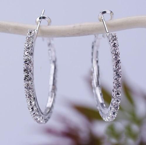 Big Circle Lady's Basketball Wives Hoop Oorbellen met Crystal Rhinestone Dangle Earring 50mm 15 Paar