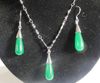Free Shipping 925 silver Green jade water droplets earrings + necklace Valentine's Day gift