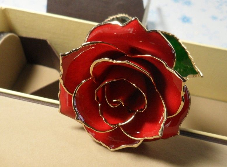 Rosa natural al por mayor laqueada roja, sumergida en regalo del día de San Valentín de la rosa del oro 24kt, envío libre