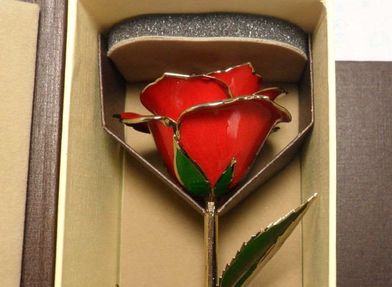 Gros rose naturel laqué rouge, trempé dans 24kt or rose valentine 'jour cadeau, livraison gratuite